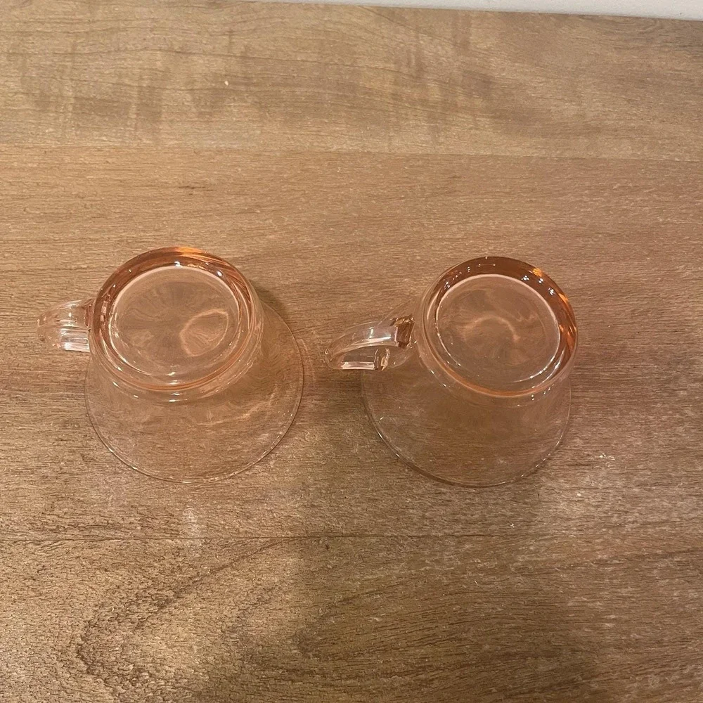 Set of 4 Vintage Fostoria Pink Depression Glass Tea Cups No‎ Saucers 1930s/40s